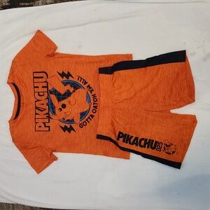 Boys Jumping Beans Pokemon Pikachu Orange & Navy Shorts and Shirt Size 5 & 6